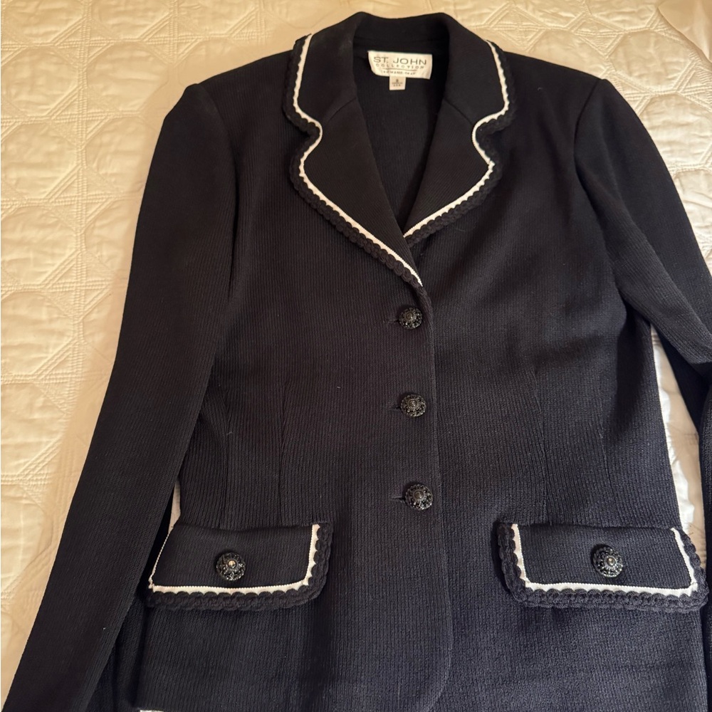 St. John Black Blazer with White Trim